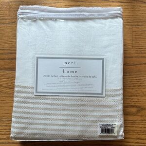 Peri Home Panama Stripe White and Tan Shower Curtain